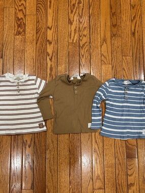 H&M Kids Long-Sleeve Henley Trio in Blue, Brown, and Cream Stripes